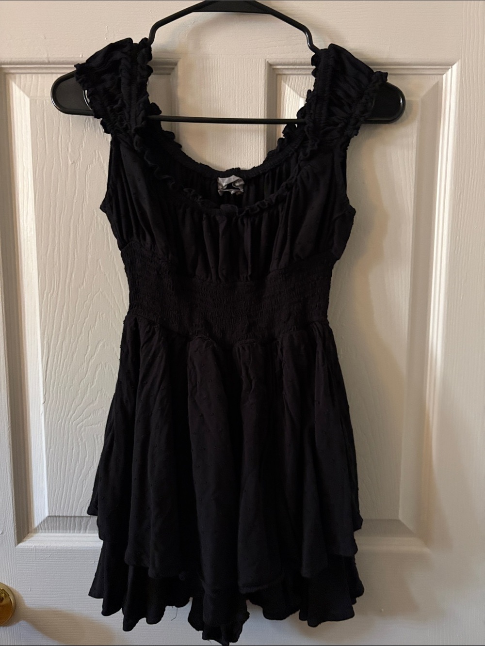 UO Black Ruffled Sleeveless Smocked Waist Romper Dress